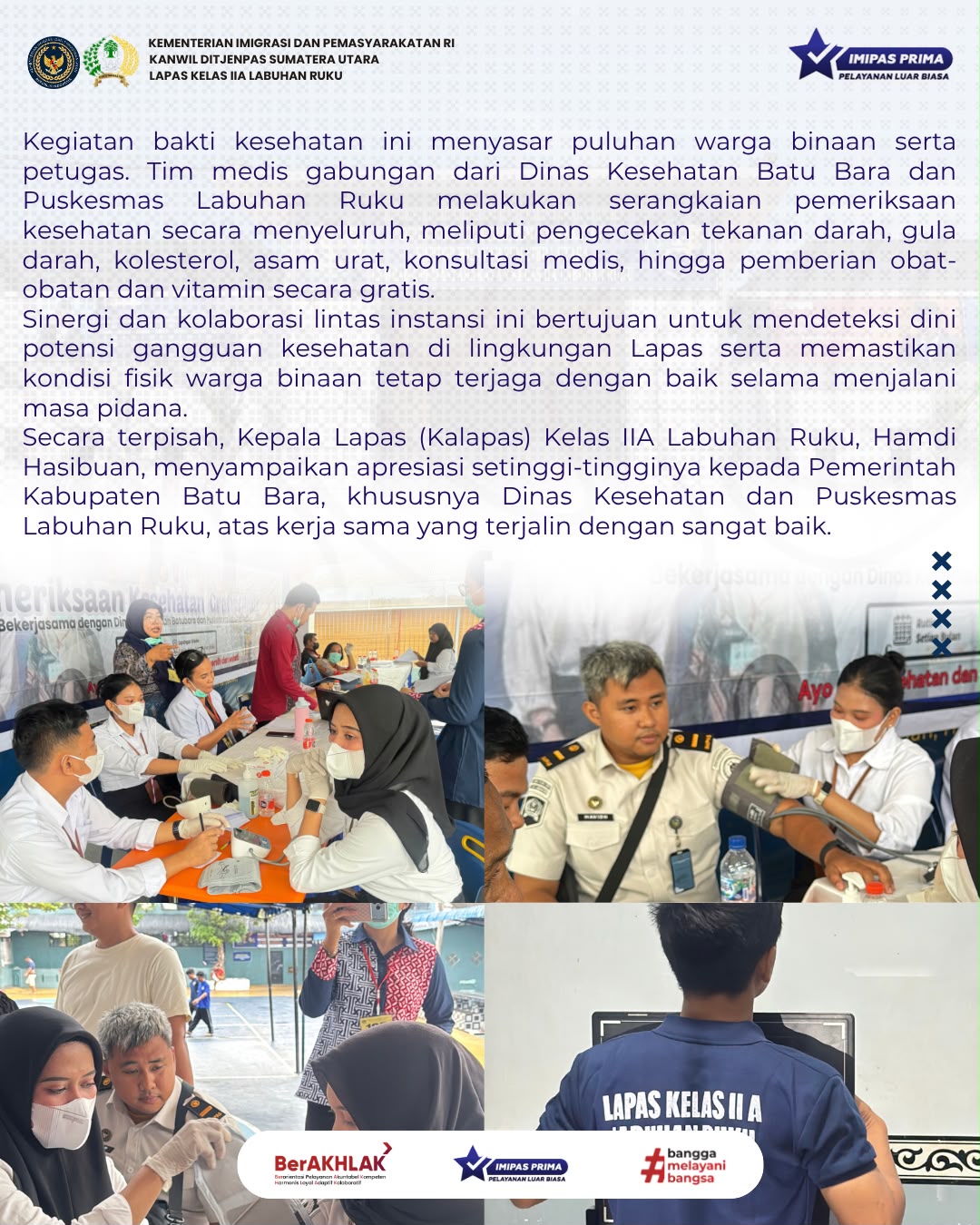 Tingkatkan Pelayanan Kesehatan, Lapas Labuhan Ruku Gandeng Dinkes & Puskesmas Gelar Pemeriksaan Gratis